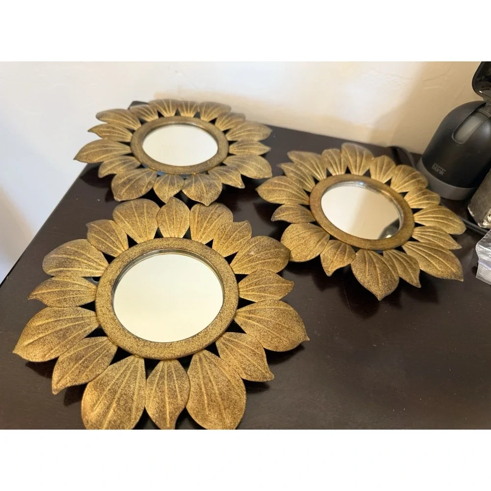 Sunflower MIRRORS WALL ART Decor Metal Gold Black -7